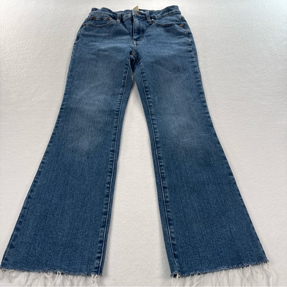 Madewell Mid Rise Kick Out Jeans Womens 25 Blue Raw Hem Denim Stretch Bootcut - Picture 2 of 9